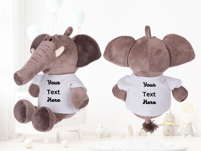 Copy-Personalized Plush Elephant With T-Shirt, Custom Text T-shirt, Cute Customized Birthday, Anniversary, Graduation Gift Present Stuffed A - image1